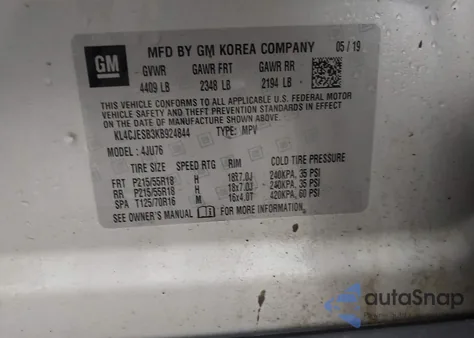 2019 Buick Encore Awd Preferred z USA, uszkodzony, nr VIN KL4CJESB3KB924844